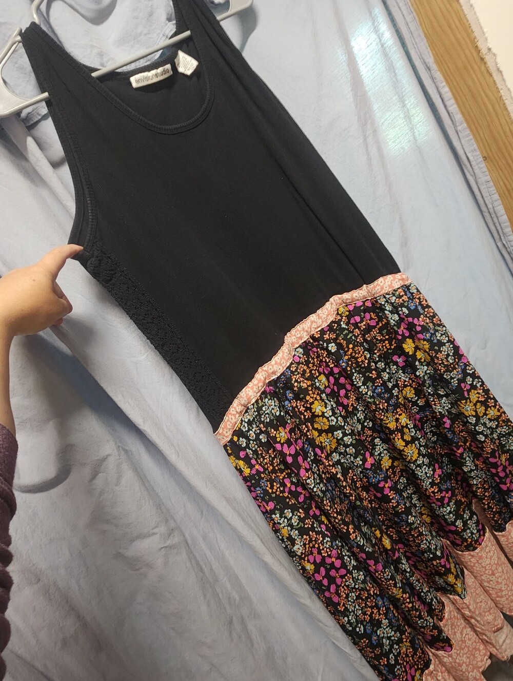 Hand Made- Floral Black and Peachy/coral Dress With Pockets